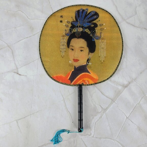 Set of 5 Chinese Silk Round Paddle Hand Fans Geisha Women Bamboo Hand Painted - Picture 4 of 16